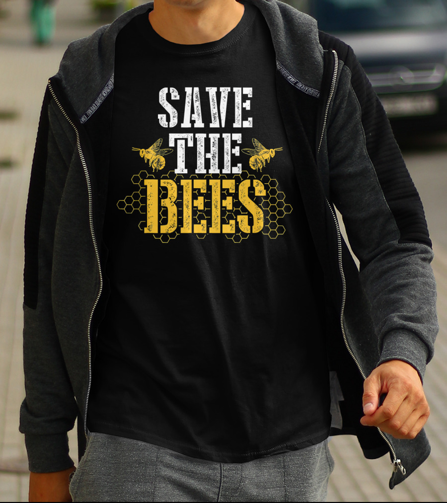 Save The Bees Honeycomb Earth Day Environmental Awareness T-Shirt
