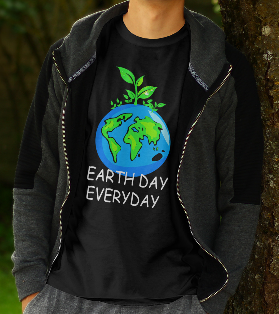 Earth Day Everyday Environmental Awareness Earth With Leaves T-Shirt