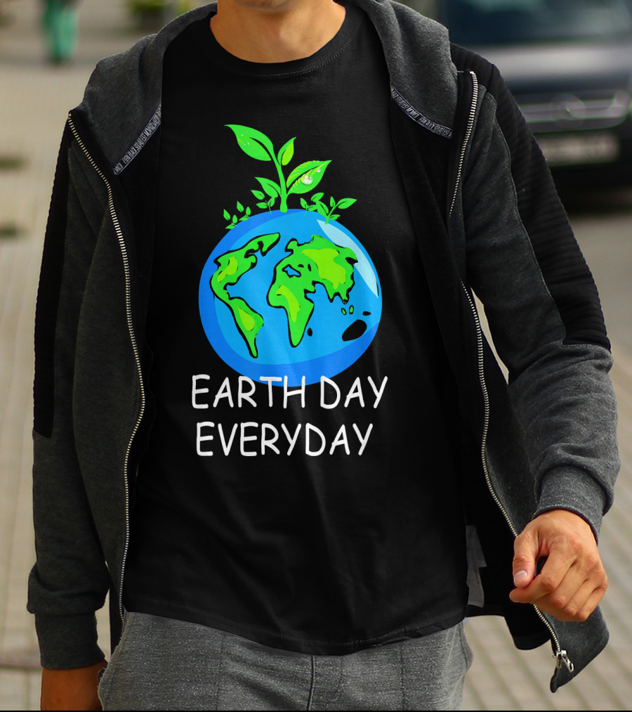 Earth Day Everyday Environmental Awareness Earth With Leaves T-Shirt