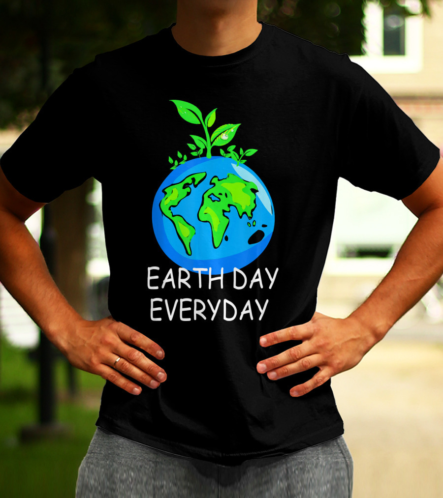 Earth Day Everyday Environmental Awareness Earth With Leaves T-Shirt