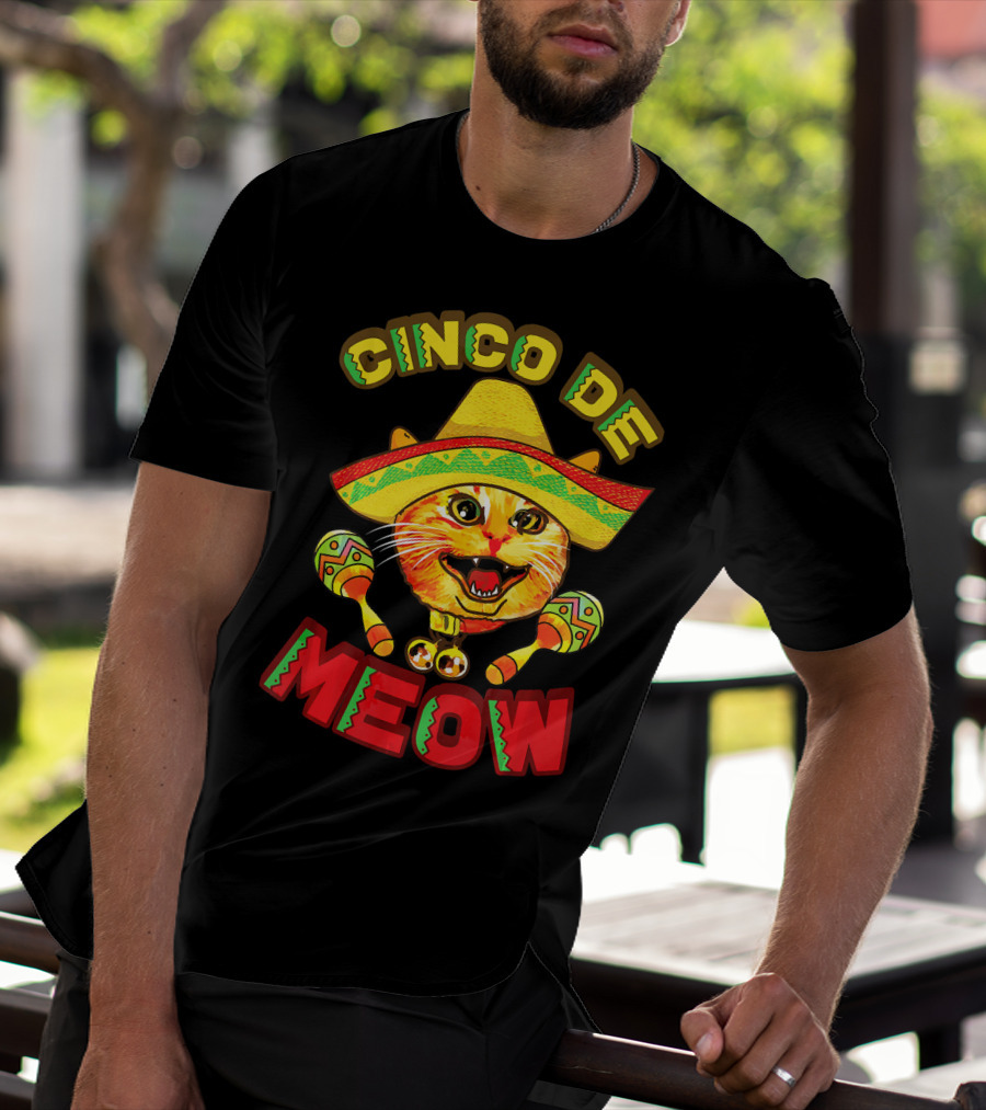 Cinco De Meow Cat With Sombrero And Maracas Fiesta T-Shirt