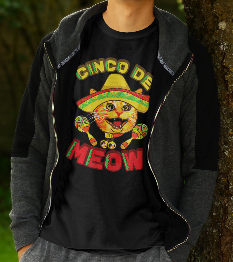 Cinco De Meow Cat With Sombrero And Maracas Fiesta T-Shirt