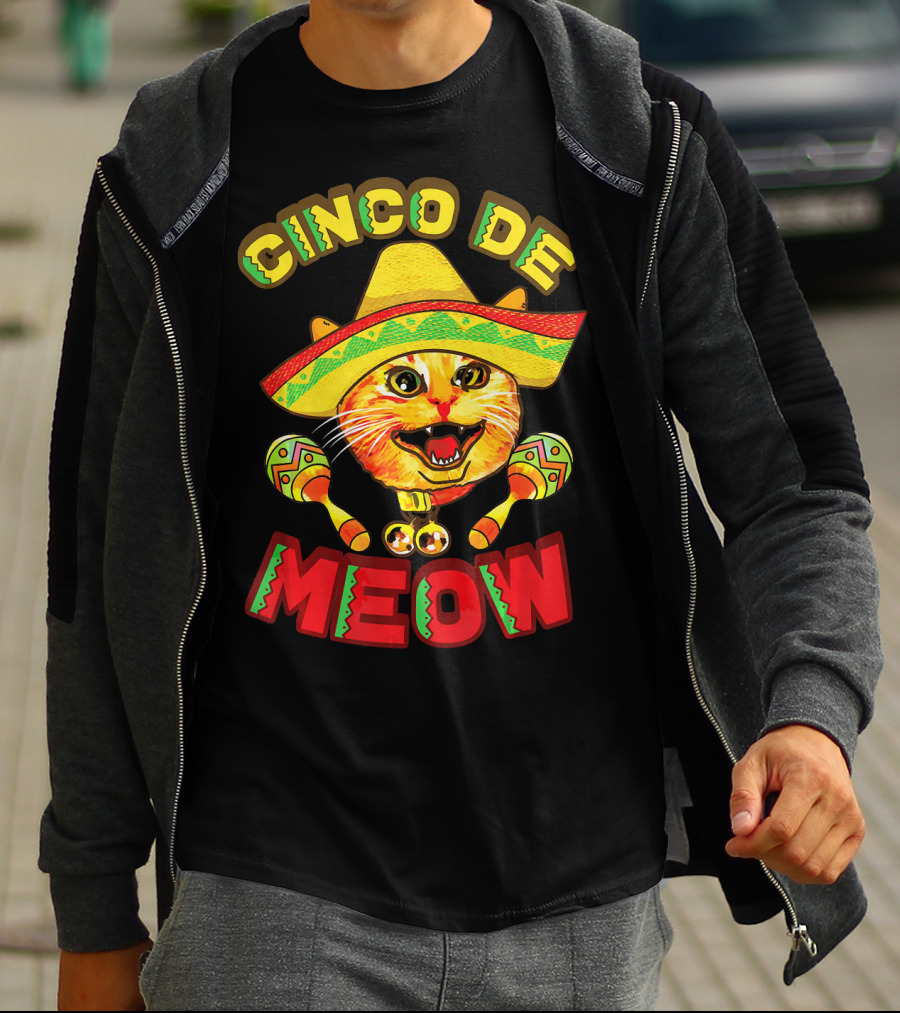 Cinco De Meow Cat With Sombrero And Maracas Fiesta T-Shirt