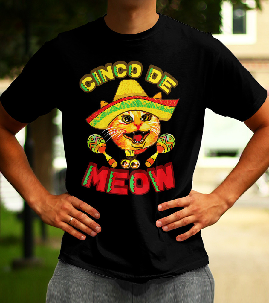 Cinco De Meow Cat With Sombrero And Maracas Fiesta T-Shirt