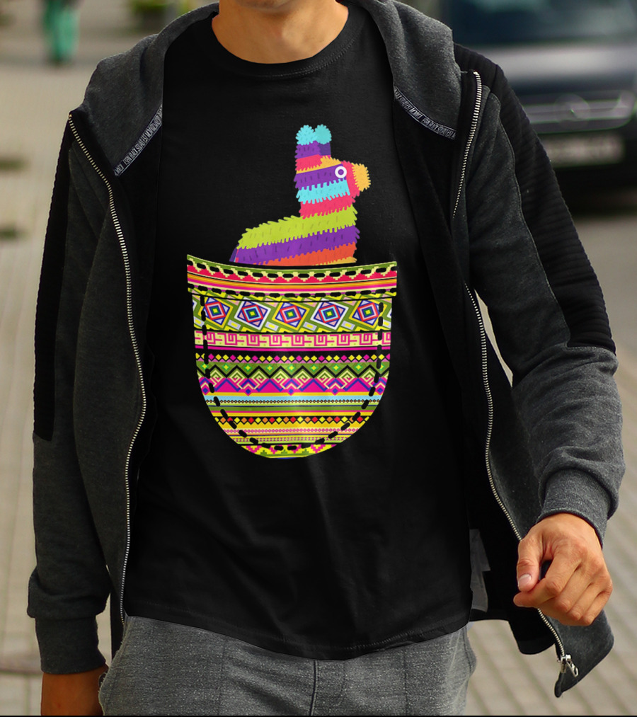 Mexican Pinata Pocket Cinco De Mayo Fiesta Colorful T-Shirt
