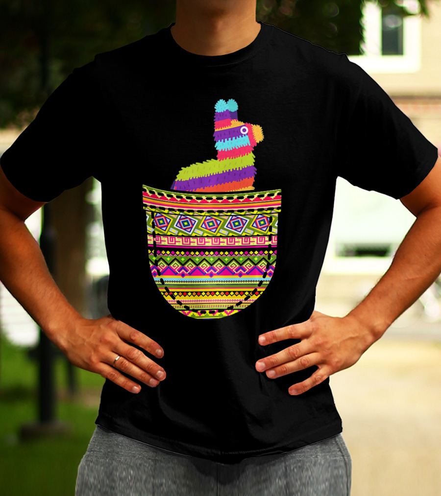 Mexican Pinata Pocket Cinco De Mayo Fiesta Colorful T-Shirt