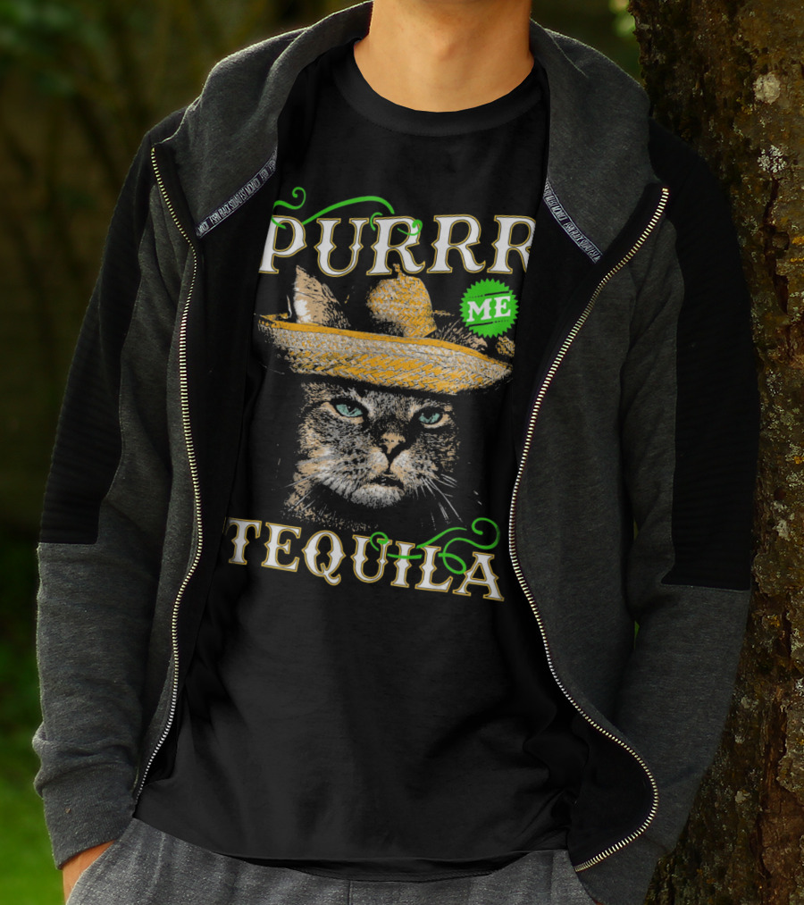 Purrr Me Tequila Funny Cat Lover Mexican Sombrero T-Shirt