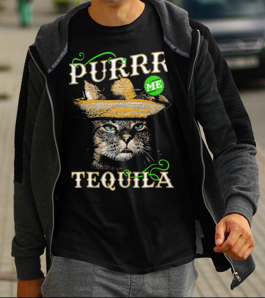 Purrr Me Tequila Funny Cat Lover Mexican Sombrero T-Shirt