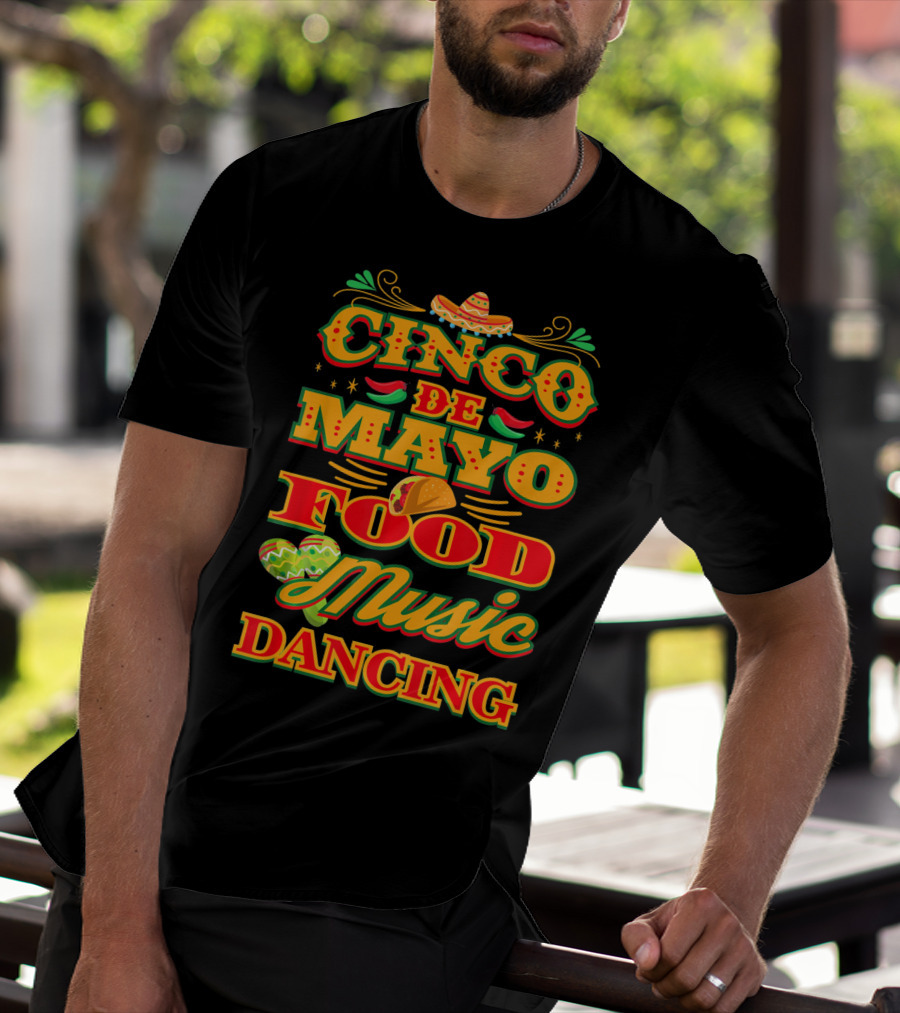 Cinco De Mayo Food Music Dancing Sombrero Taco Decor Elements T-Shirt