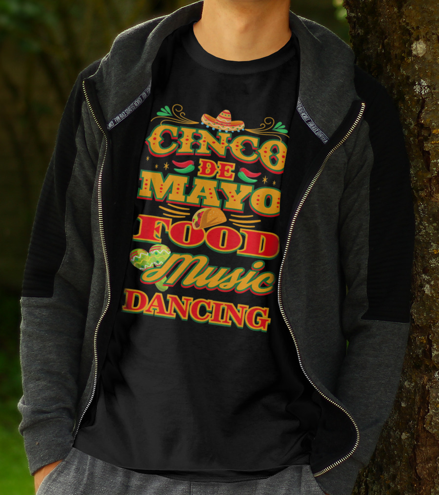 Cinco De Mayo Food Music Dancing Sombrero Taco Decor Elements T-Shirt