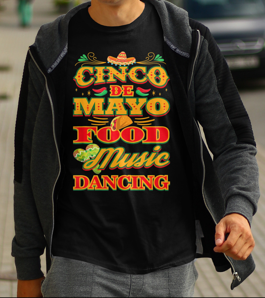 Cinco De Mayo Food Music Dancing Sombrero Taco Decor Elements T-Shirt