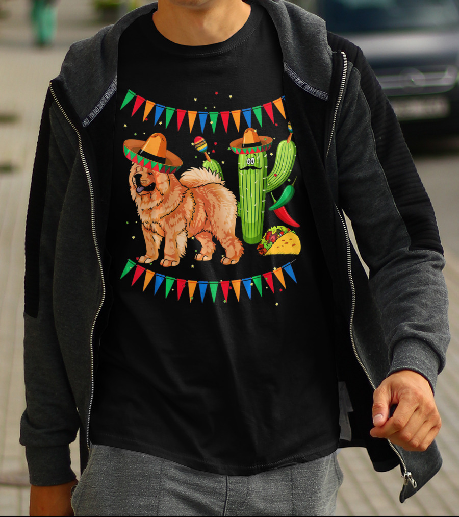 Sombrero Chow Chow Dog Cactus Mexico Cinco De Mayo Fiesta T-Shirt