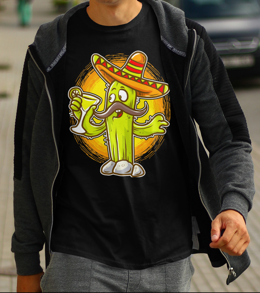 Funny Margarita Cactus Cinco De Mayo Sombrero Mustache Fiesta T-Shirt