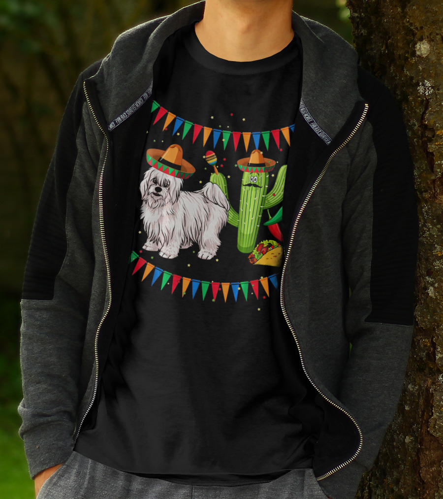 Coton De Tulear Dog Sombrero Mexican Cactus Taco Fiesta T-Shirt