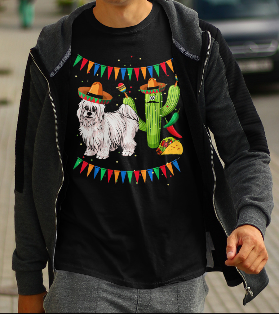 Coton De Tulear Dog Sombrero Mexican Cactus Taco Fiesta T-Shirt