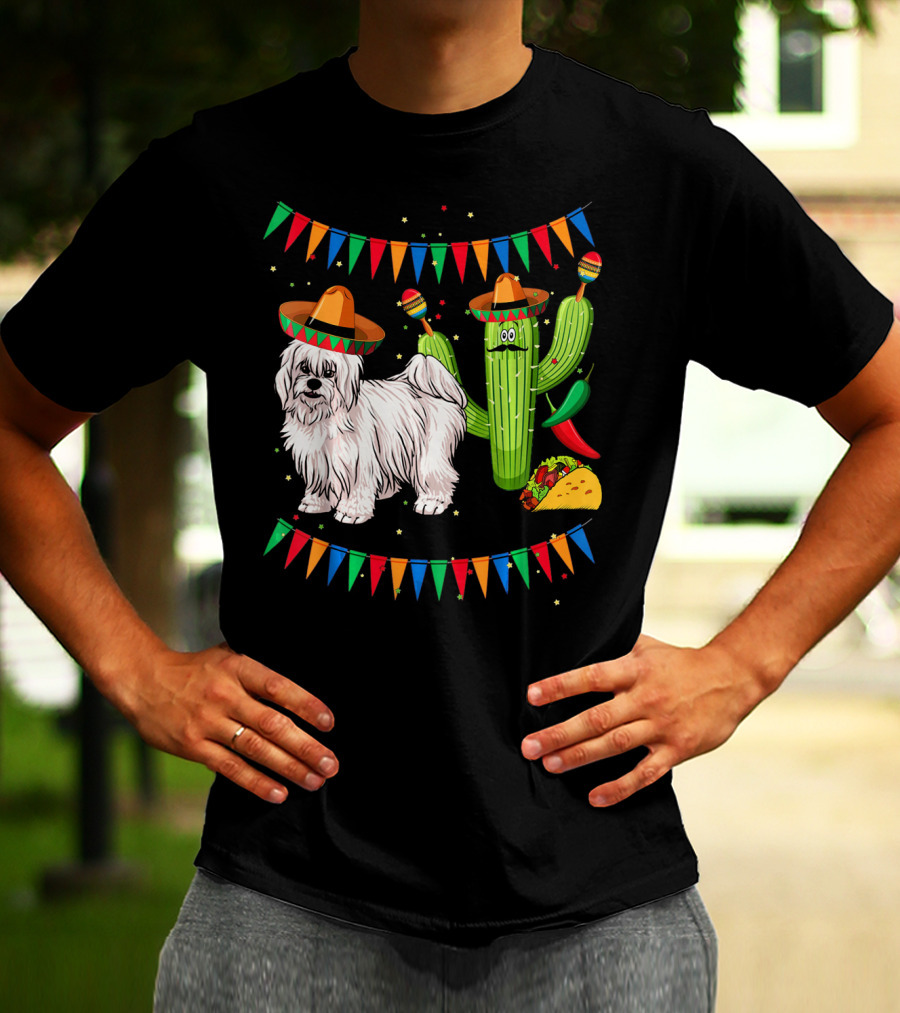 Coton De Tulear Dog Sombrero Mexican Cactus Taco Fiesta T-Shirt