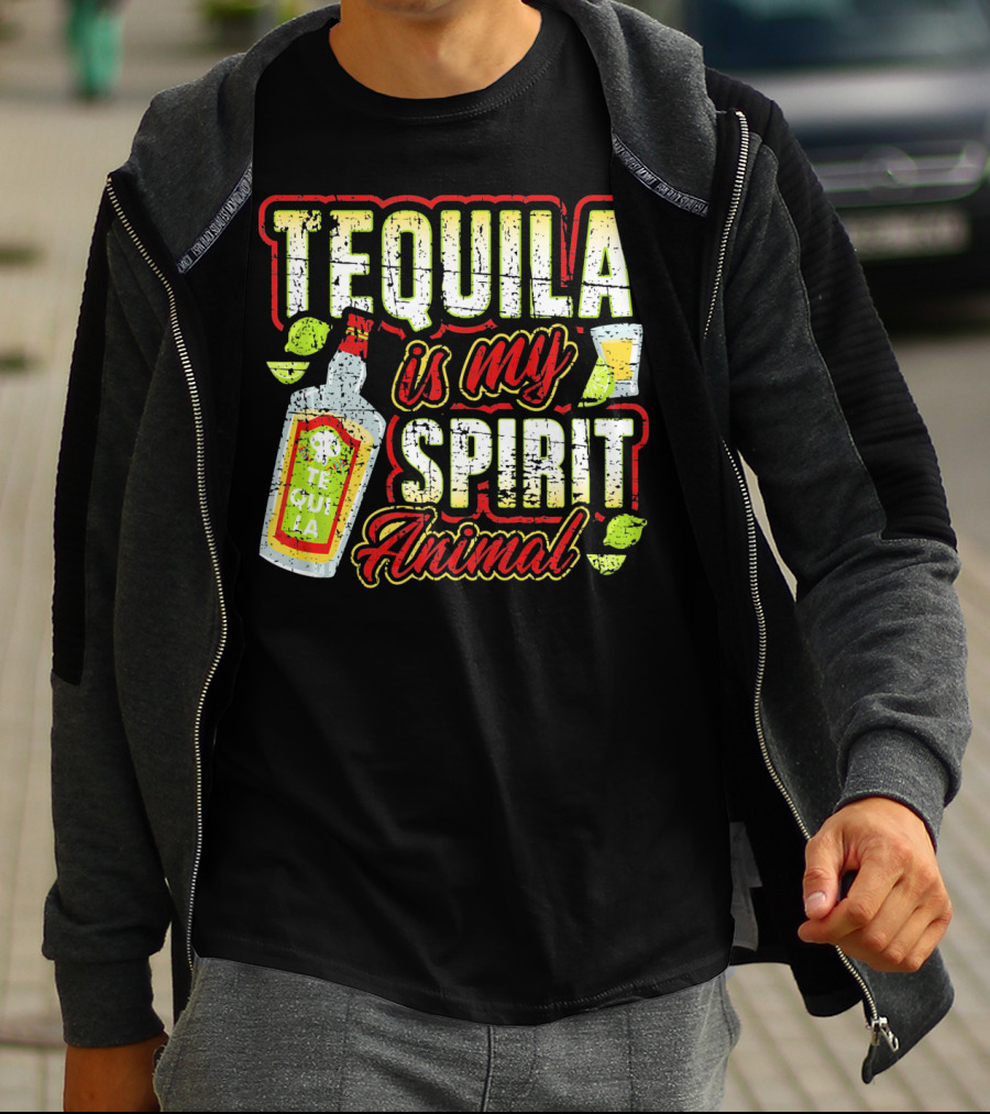 Tequila Is My Spirit Animal Tequila Bottle Lime And Glass T-Shirt