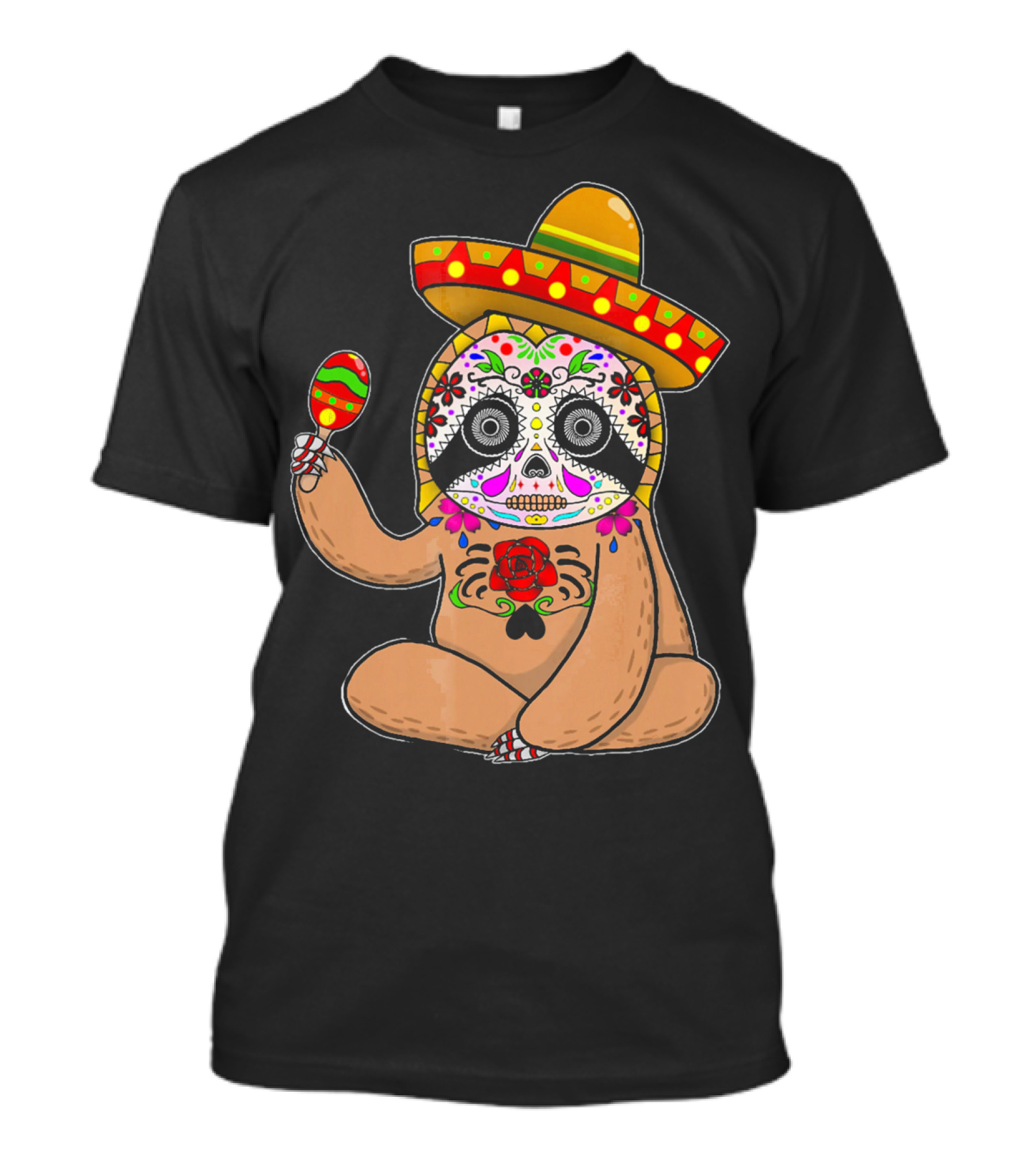 Cinco De Mayo Sloth Day Of The Dead Sombrero Maracas T-Shirt