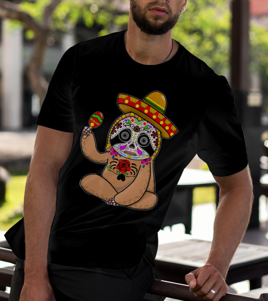 Cinco De Mayo Sloth Day Of The Dead Sombrero Maracas T-Shirt