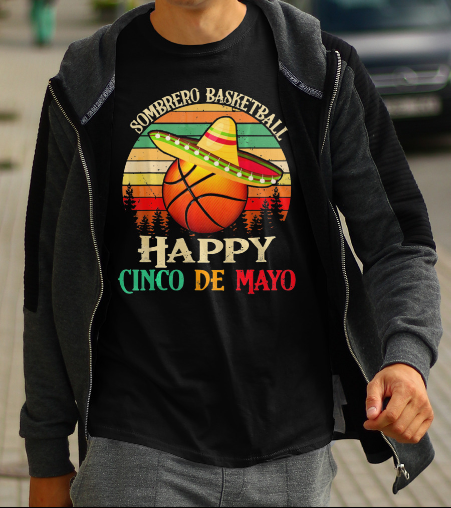 Sombrero Basketball Happy Cinco De Mayo T-Shirt