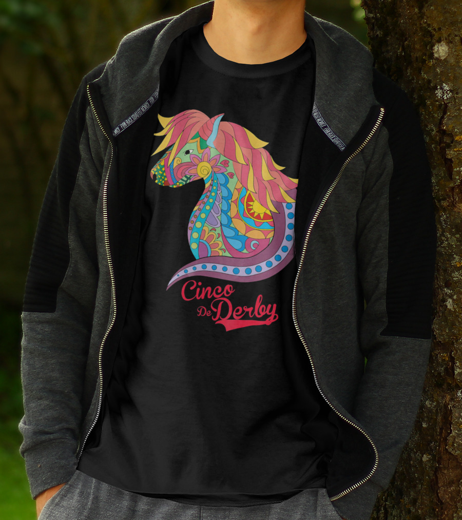 Cinco De Derby Colorful Horse Motif T-Shirt