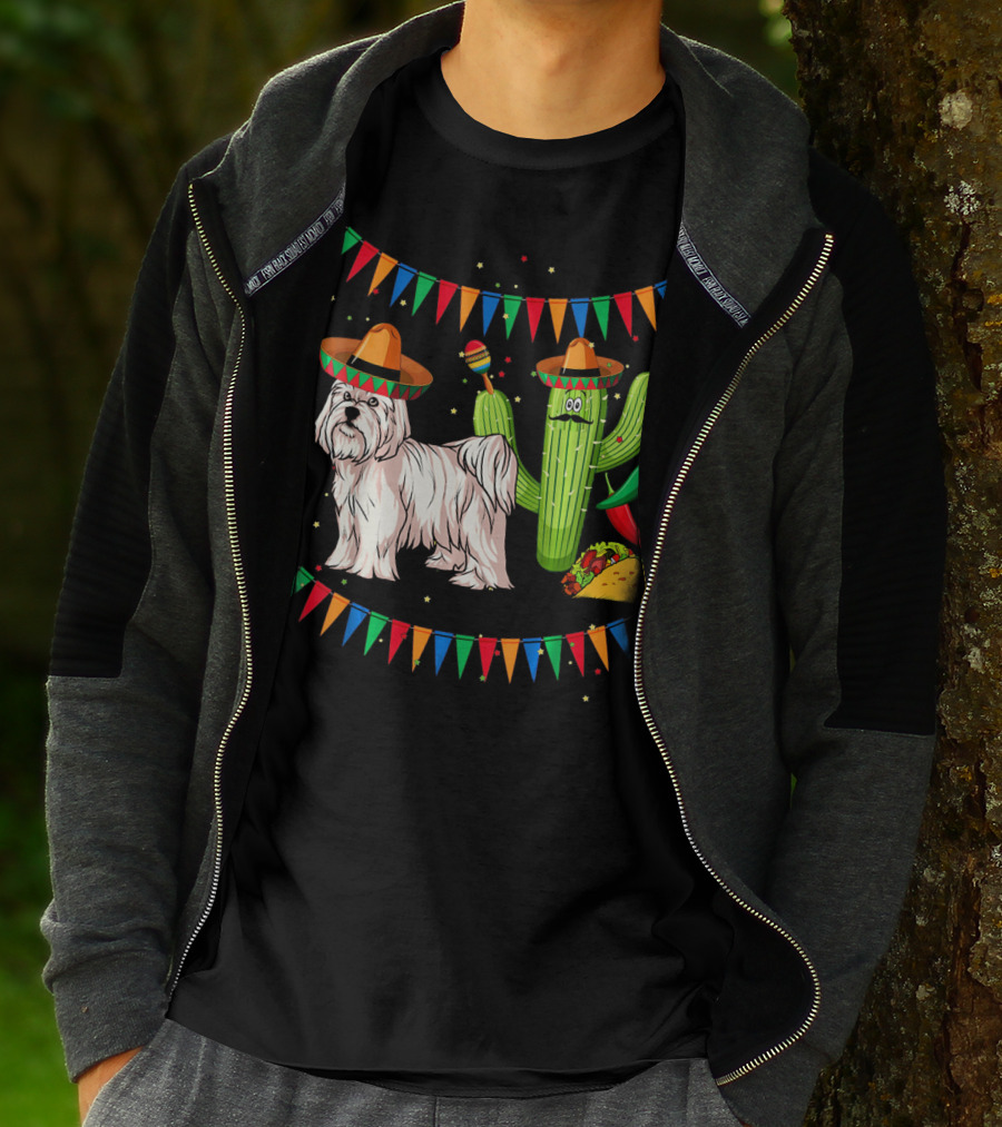 Maltese Dog Sombrero Mexico Cinco De Mayo Cactus Taco Fiesta T-Shirt