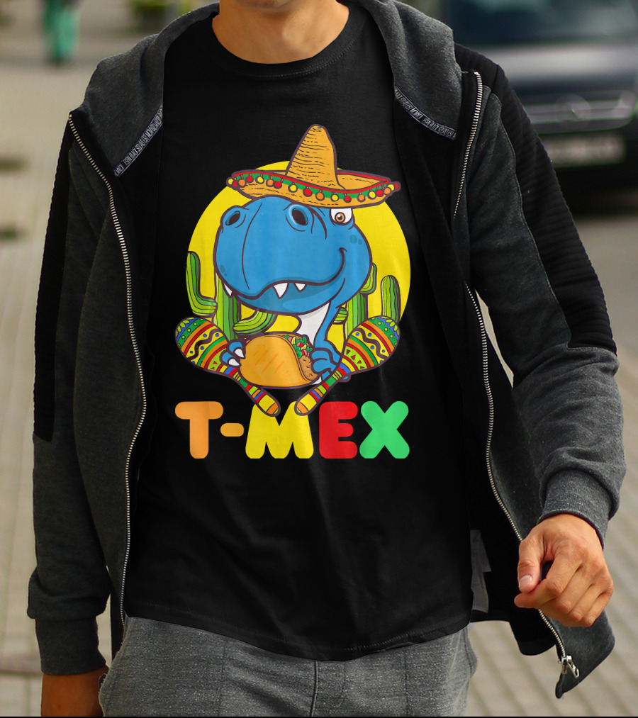 T-Mex Funny Cinco De Mayo Dinosaur Rex With Sombrero And Taco T-Shirt