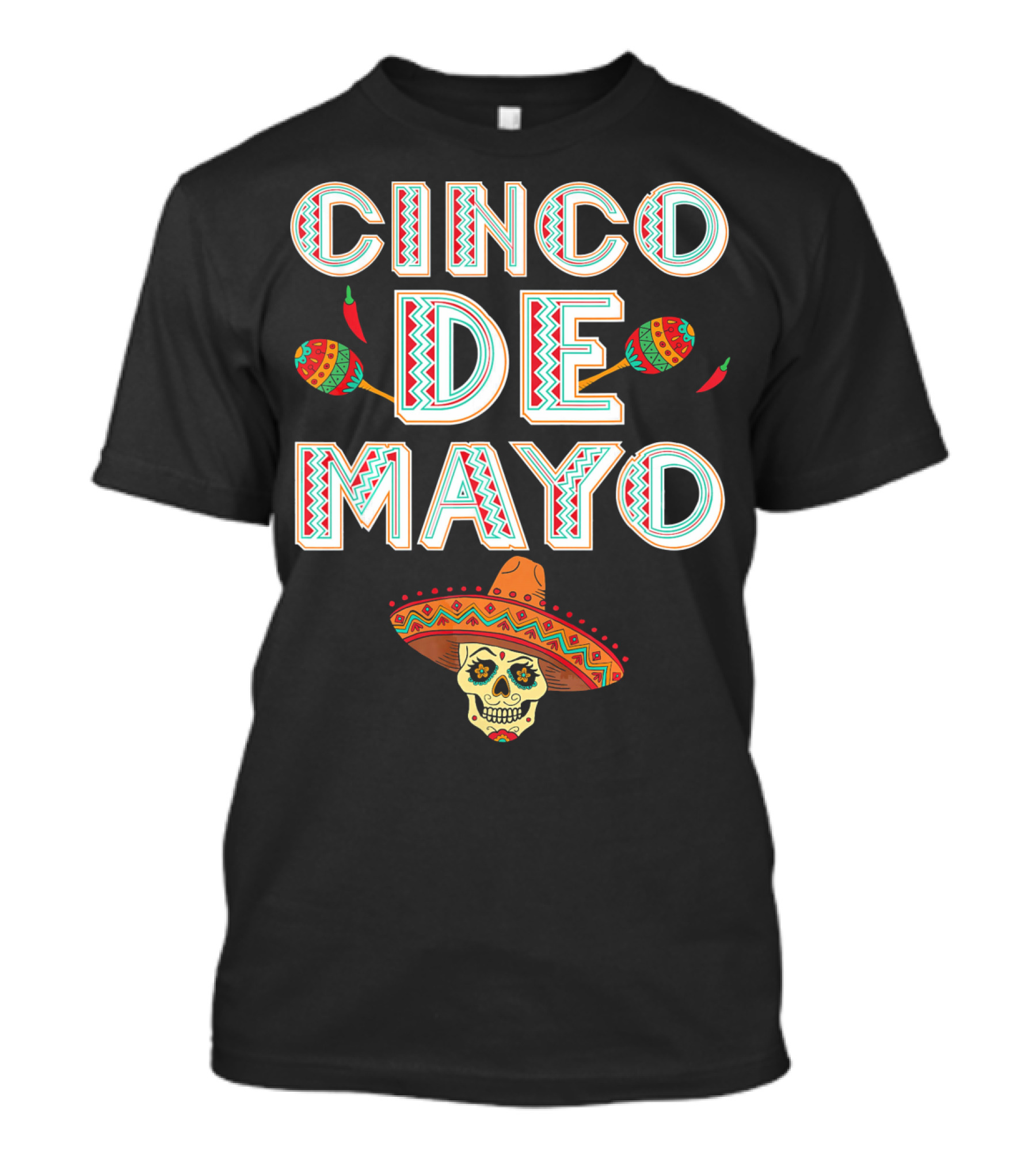 Cinco De Mayo Sombrero Skull And Maracas T-Shirt