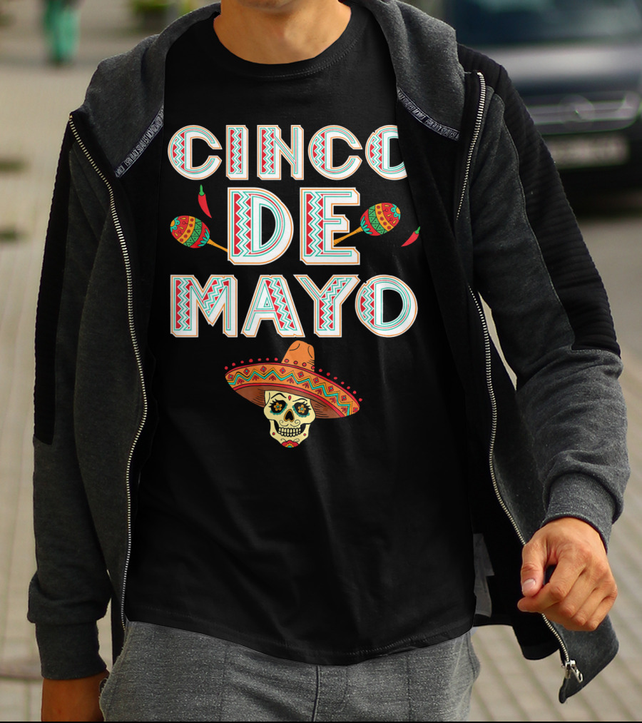 Cinco De Mayo Sombrero Skull And Maracas T-Shirt