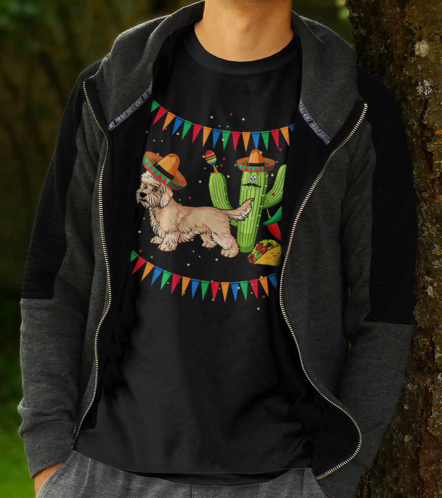 Sombrero Dandi Dinmont Terrier Dog Cactus Taco Maracas Cinco T-Shirt