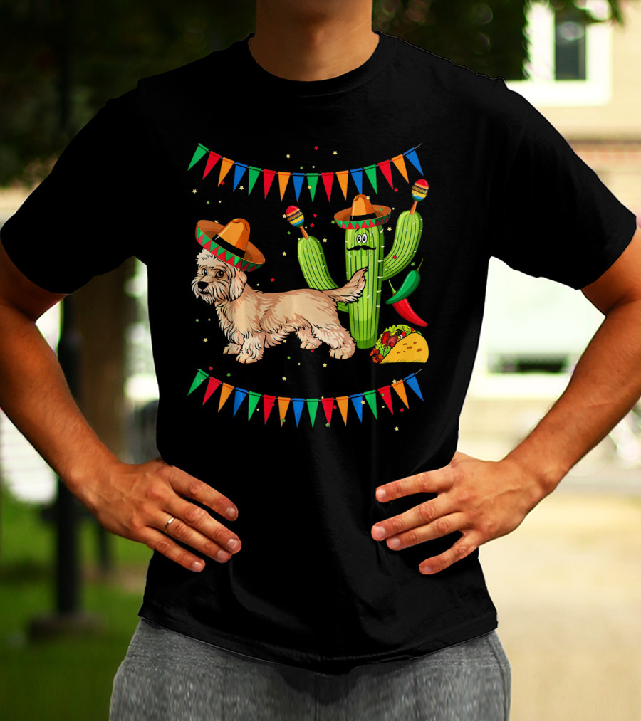 Sombrero Dandi Dinmont Terrier Dog Cactus Taco Maracas Cinco T-Shirt