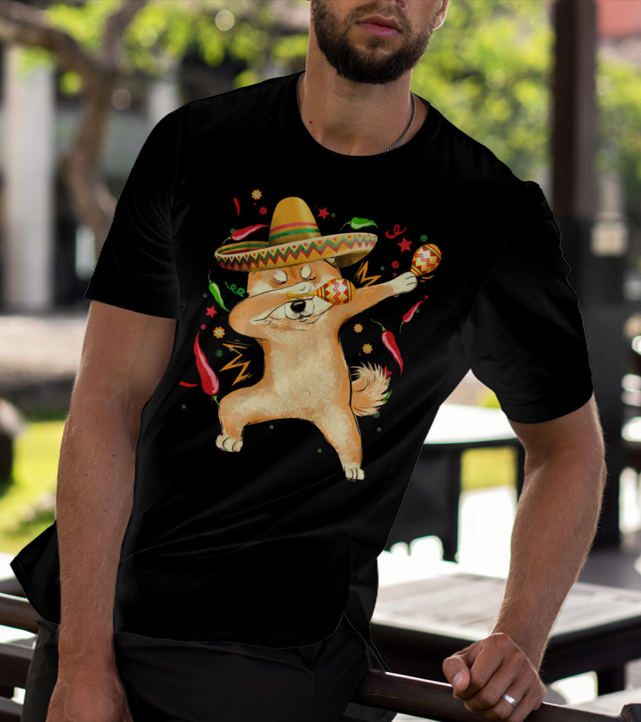 Dabbing Shiba Inu Sombrero Maracas Cinco De Mayo Celebration Dog T-Shirt
