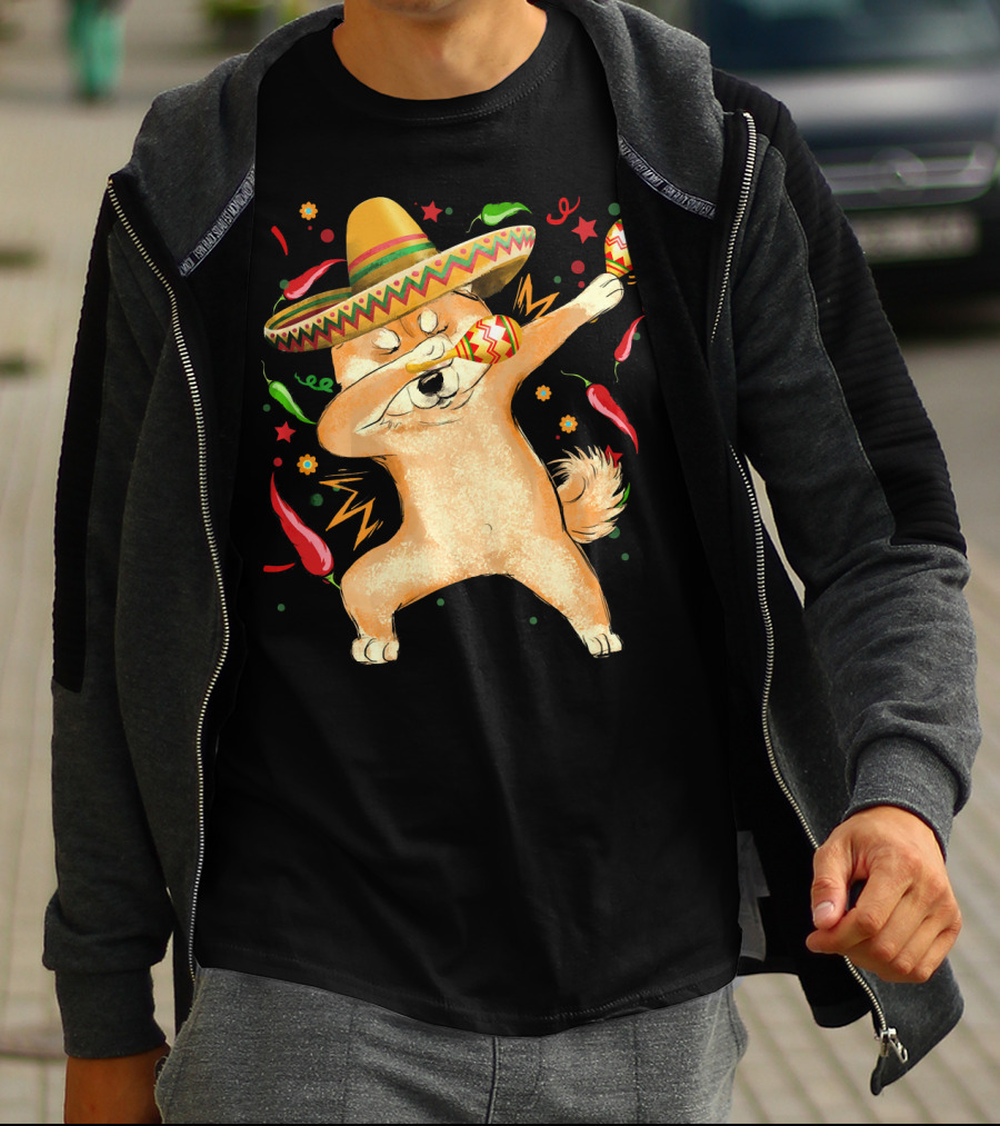 Dabbing Shiba Inu Sombrero Maracas Cinco De Mayo Celebration Dog T-Shirt