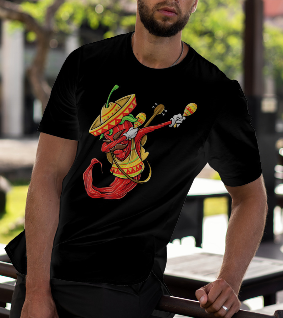 Cinco De Mayo Dabbing Chili Pepper With Sombrero And Maracas T-Shirt