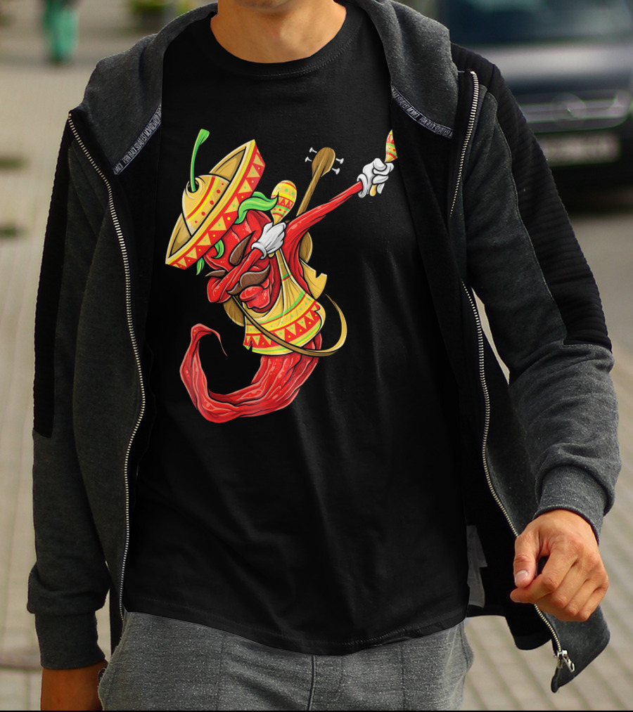 Cinco De Mayo Dabbing Chili Pepper With Sombrero And Maracas T-Shirt