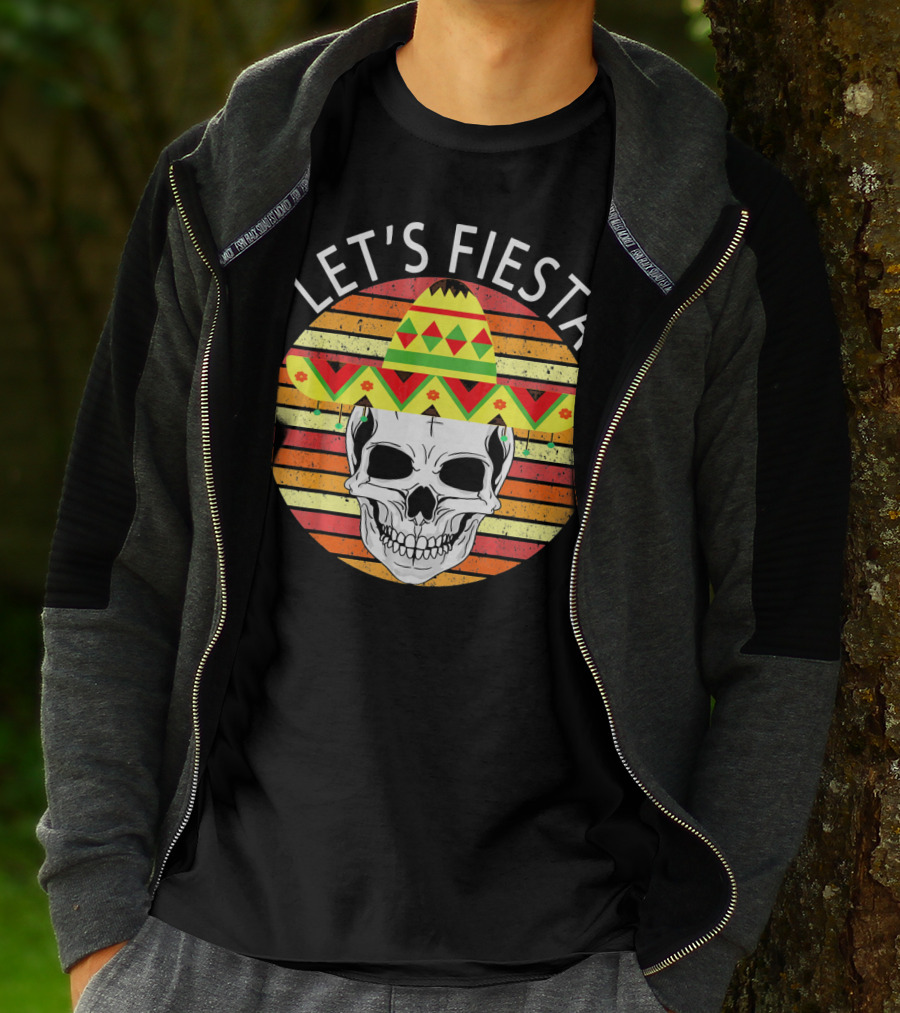 Let's Fiesta Cinco De Mayo Skull Sombrero Retro Vintage T-Shirt