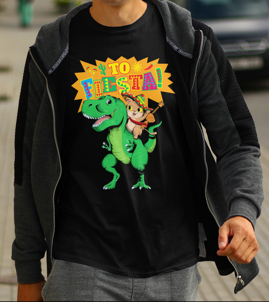 Cinco De Mayo Fiesta Cat Riding Dinosaur T-Shirt