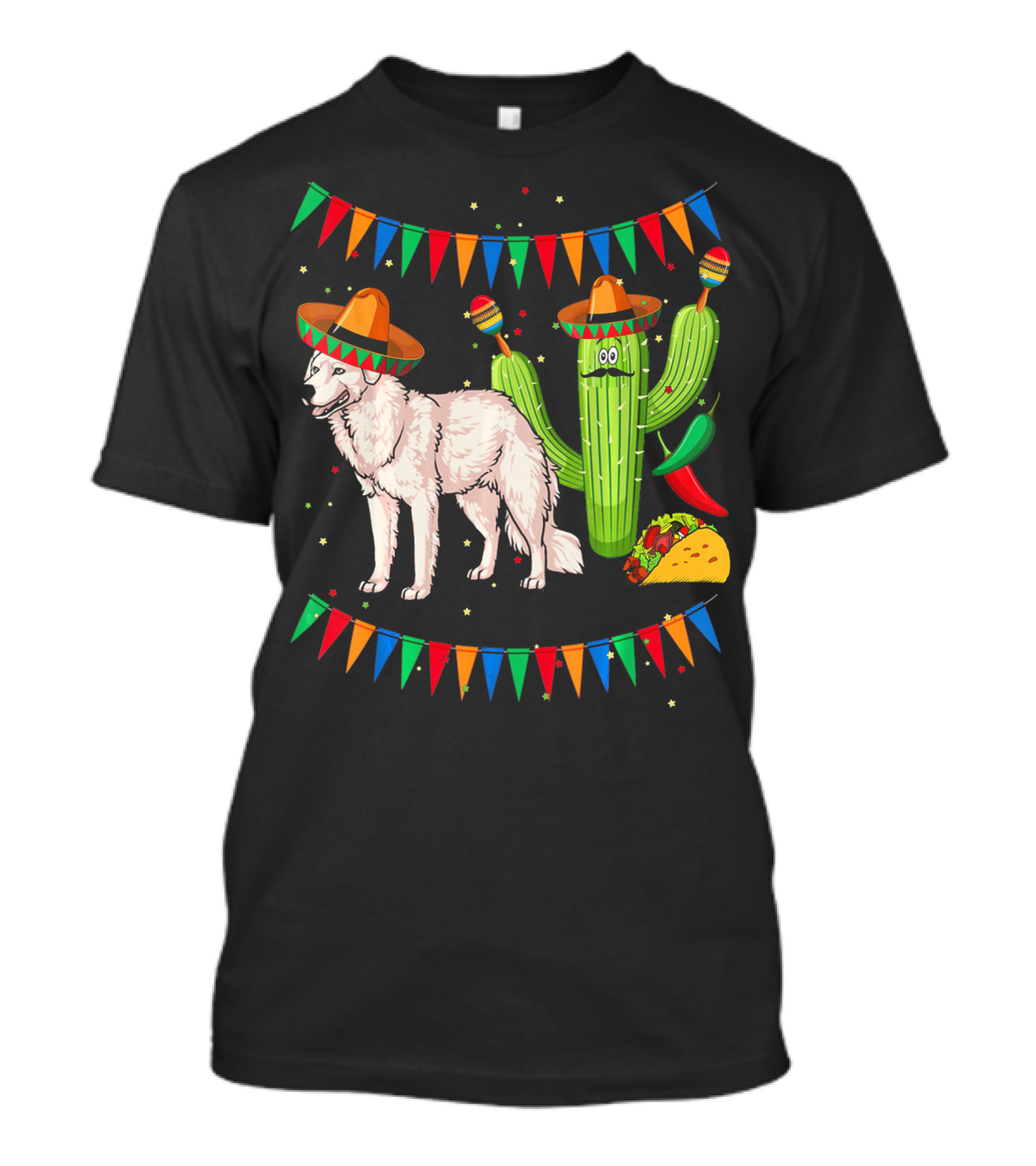 Sombrero Kuvasz Dog Mexican Fiesta With Cactus And Taco Cinco De Mayo T-Shirt