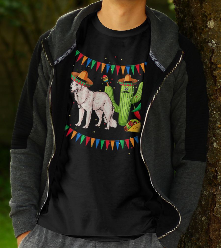 Sombrero Kuvasz Dog Mexican Fiesta With Cactus And Taco Cinco De Mayo T-Shirt