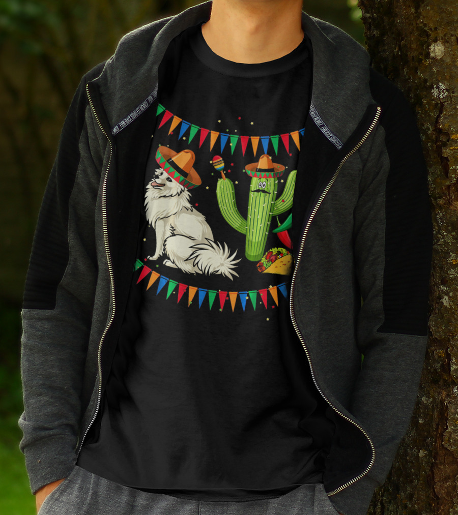 Sombrero American Eskimo Dog Mexico Cactus Fiesta Taco Peppers T-Shirt