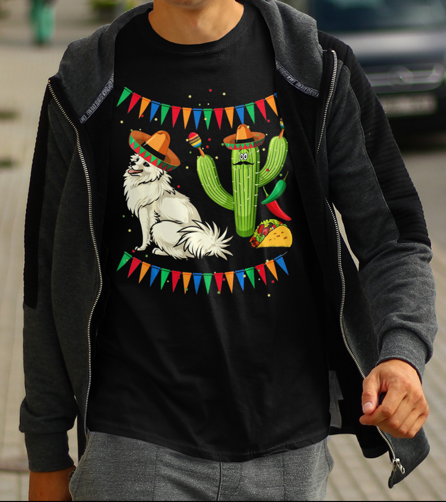 Sombrero American Eskimo Dog Mexico Cactus Fiesta Taco Peppers T-Shirt