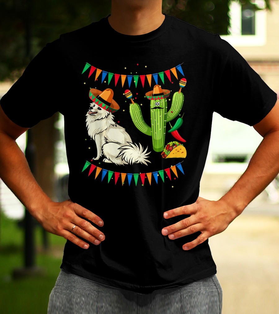 Sombrero American Eskimo Dog Mexico Cactus Fiesta Taco Peppers T-Shirt