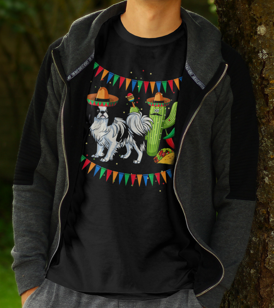 Sombrero Japanese Chin Dog With Cactus And Taco Celebration Mexico Cinco T-Shirt