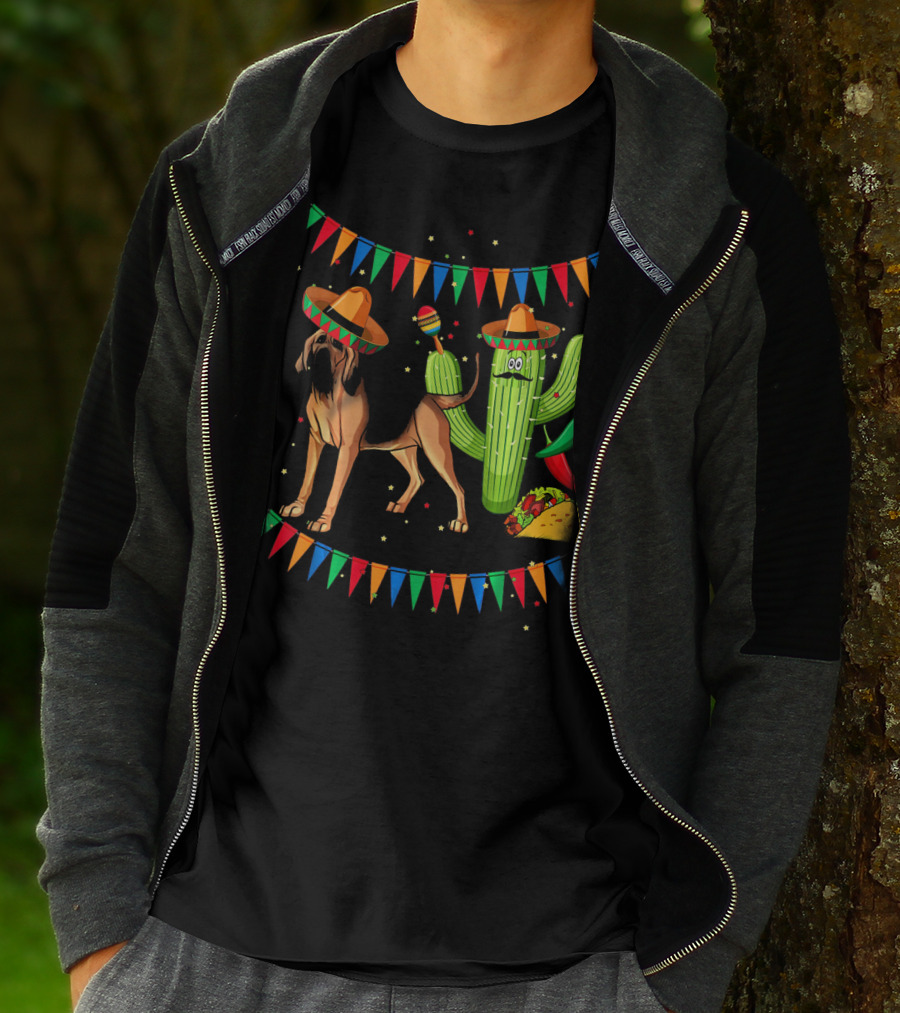 Sombrero Bloodhound Dog Cactus Taco Mexico Cinco De Mayo T-Shirt