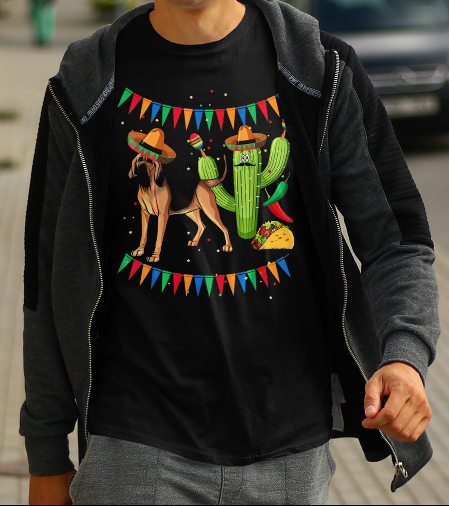 Sombrero Bloodhound Dog Cactus Taco Mexico Cinco De Mayo T-Shirt