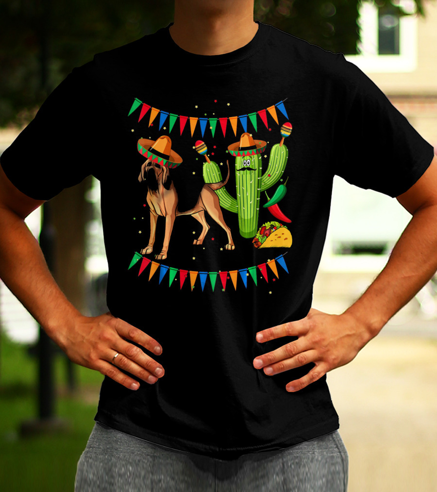 Sombrero Bloodhound Dog Cactus Taco Mexico Cinco De Mayo T-Shirt
