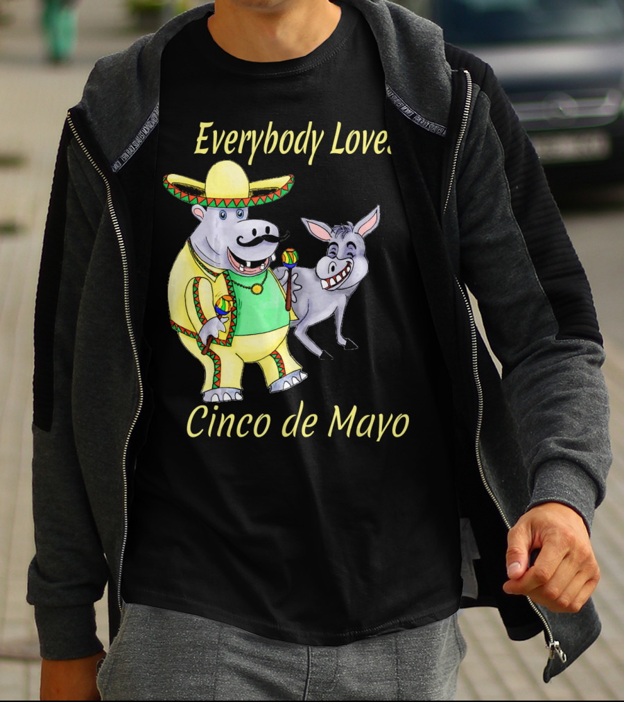 Everybody Loves Cinco De Mayo Hippopotamus And Donkey Fiesta T-Shirt