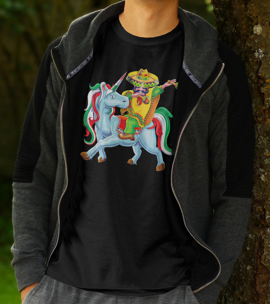 Cinco De Mayo Dabbing Poncho Riding Unicorn T-Shirt