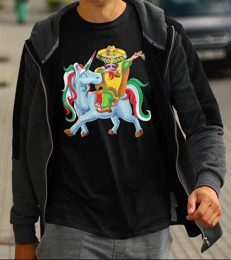 Cinco De Mayo Dabbing Poncho Riding Unicorn T-Shirt