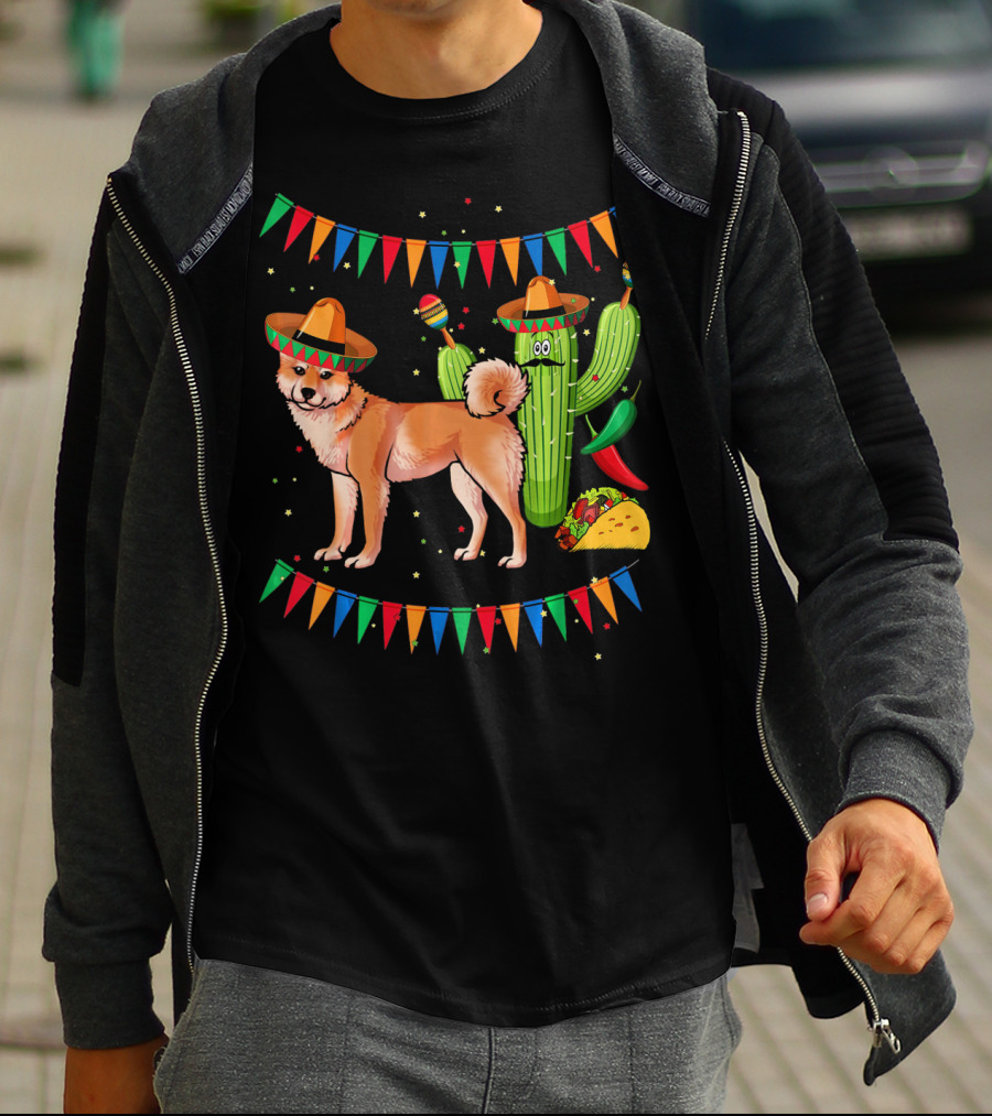 Sombrero Shiba Inu Dog Mexico Cinco De Mayo Celebration With Cactus And Taco T-Shirt